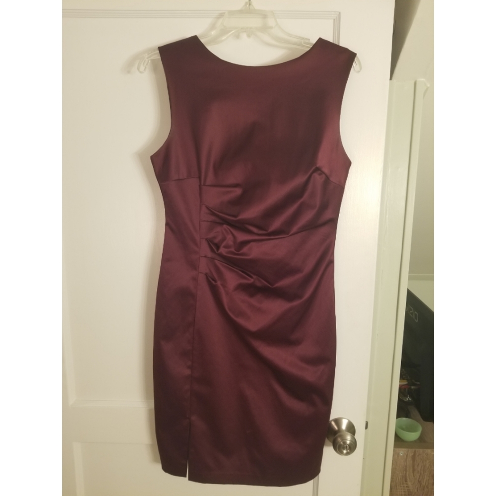 The Limited Ruched Purple Dress with Leg Slit